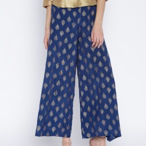 Global Desi Blue Printed Palazzo Trousers