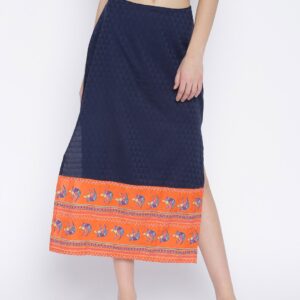 Global Desi Navy Printed Midi Skirt