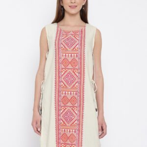 Global Desi Women Off-White and Red Printed Tunic