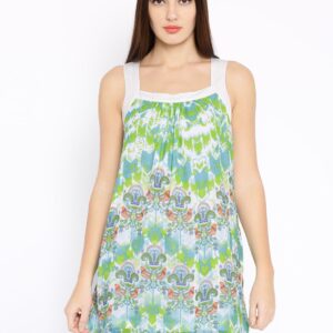 Global Desi Off-White  Green Printed Tunic