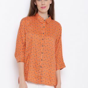 Global Desi Women Orange Regular Fit Printed Casual Shirt