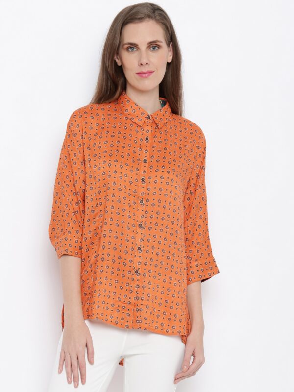 Global Desi Women Orange Regular Fit Printed Casual Shirt