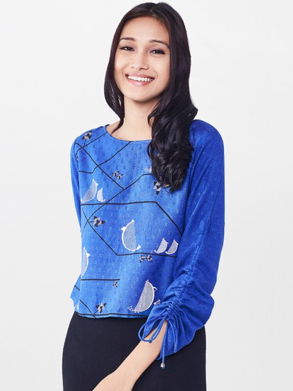 Global Desi Women Blue Printed Top