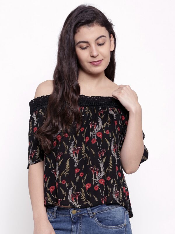 Ginger by Lifestyle Women Black Printed Bardot Top