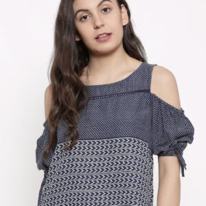 Ginger by Lifestyle Women Navy Blue  White Printed Top