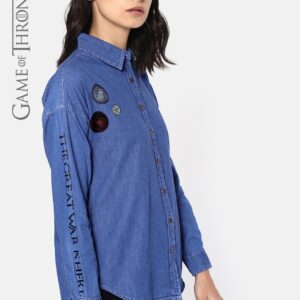 Game of Thrones by Kook N Keech Women Blue Regular Fit Solid Chambray Casual Shirt