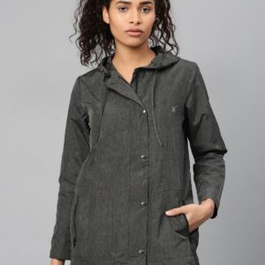 HRX by Hrithik Roshan Women Charcoal Grey Solid Hooded Sporty Jacket