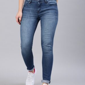 HRX by Hrithik Roshan Women Blue Skinny Fit Mid-Rise Clean Look Stretchable Jeans