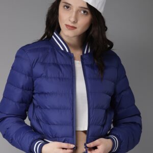 HERENOW Women Blue Solid Puffer Jacket