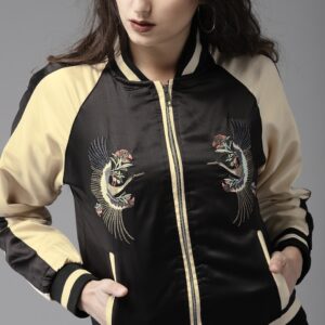 HERENOW Women Black Colourblocked Bomber