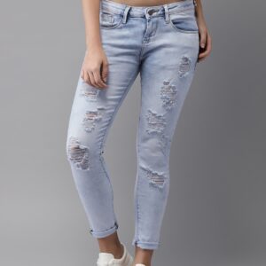 HERENOW Women Blue Skinny Fit Mid-Rise Mildly Distressed Stretchable Jeans