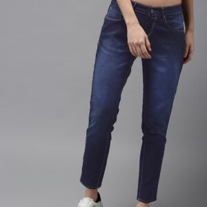 HERENOW Women Blue Skinny Fit Mid-Rise Clean Look Stretchable Cropped Jeans