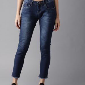 HERENOW Women Blue Skinny Fit Mid-Rise Clean Look Cropped Stretchable Jeans