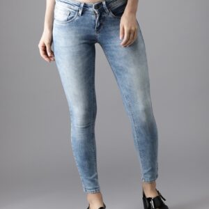 HERENOW Women Blue Skinny Fit Mid-Rise Cropped Clean Look Stretchable Jeans