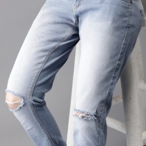 HERENOW Women Blue Skinny Fit Mid-Rise Slash Knee Stretchable Jeans