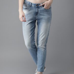 HERENOW Women Blue Skinny Fit Mid-Rise Clean Look Stretchable Cropped Jeans