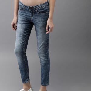 HERENOW Women Blue Skinny Fit Low-Rise Clean Look Stretchable Cropped Jeans