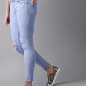 HERENOW Women Blue Skinny Fit Mid-Rise Slash Knee Stretchable Jeans