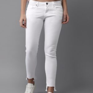 HERENOW Women White Ankle Skinny Fit Mid-Rise Clean Look Stretchable Jeans