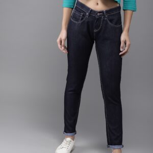 HERENOW Women Navy Blue Skinny Fit Mid-Rise Clean Look Jeans