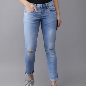 HERENOW Women Blue Skinny Fit Mid-Rise Slash Knee Stretchable Jeans