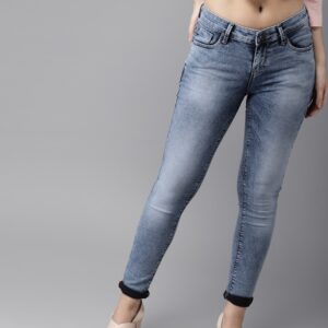 HERENOW Women Blue Skinny Fit Mid-Rise Clean Look Stretchable Jeans