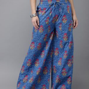 HERENOW Women Blue  Pink Printed Flared Palazzos