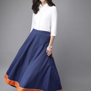 HERENOW Women Navy Solid Flared Kalidar Skirt