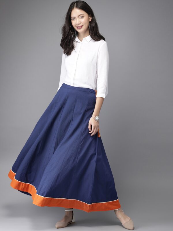 HERENOW Women Navy Solid Flared Kalidar Skirt