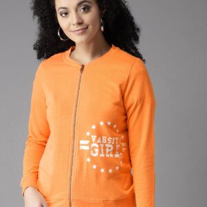 HERENOW Women Orange Solid Sweatshirt