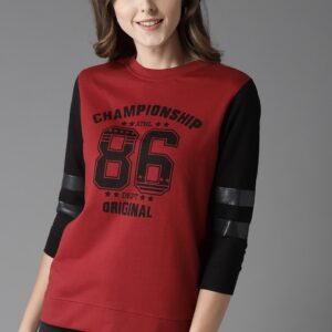 HERENOW Women Maroon  Black Printed Sweatshirt