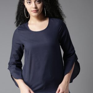 HERENOW Women Navy Blue Solid Top