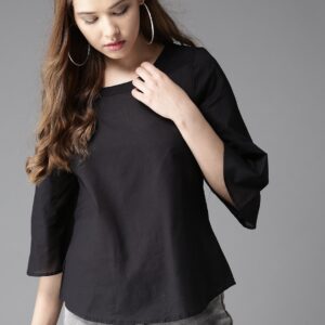 HERENOW Women Black Solid A-Line Top