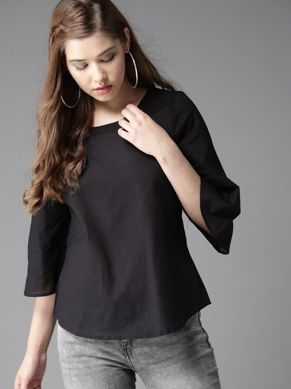 HERENOW Women Black Solid A-Line Top