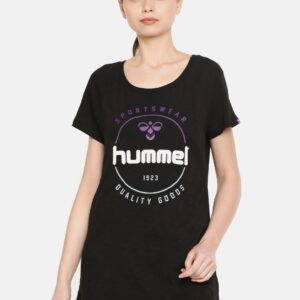 hummel Women Black Printed Round Neck T-shirt