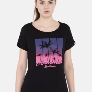 hummel Women Black Printed Round Neck T-shirt