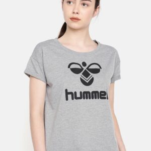 hummel Women Grey Printed Round Neck T-shirt