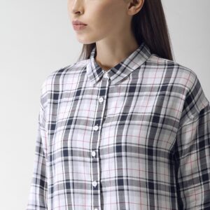 Harvard Women White  Navy Regular Fit Checked Casual Long-line Shirt