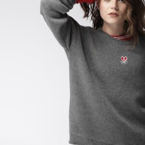 Harvard Women Charcoal Grey Printed Pullover