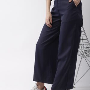 Harvard Women Navy Blue Regular Fit Solid Regular Cropped Trousers