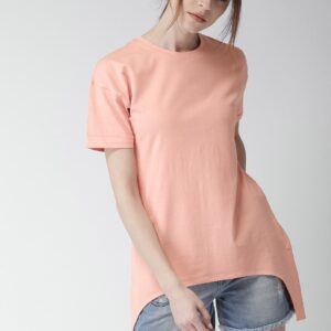 Harvard Women Pink Solid Round Neck Longline T-shirt