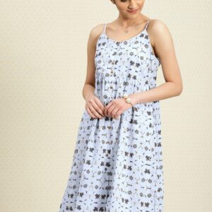 House of Pataudi Women Blue Printed A-Line Dress