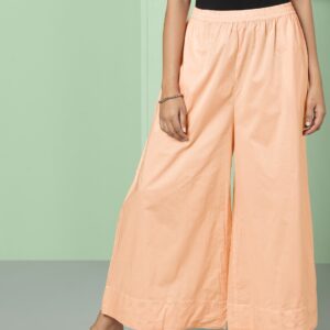 House of Pataudi Women Peach-Coloured Solid Flared Palazzos