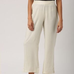 IndusDiva Infusions Women Off-White Regular Fit Solid Regular Trousers