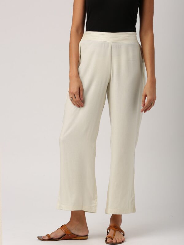 IndusDiva Infusions Women Off-White Regular Fit Solid Regular Trousers