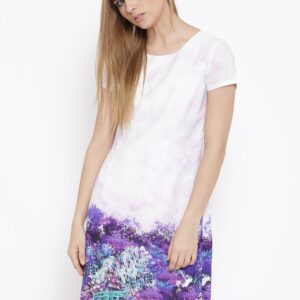 IZABEL LONDON by Pantaloons Women Off-White  Purple Printed A-Line Dress