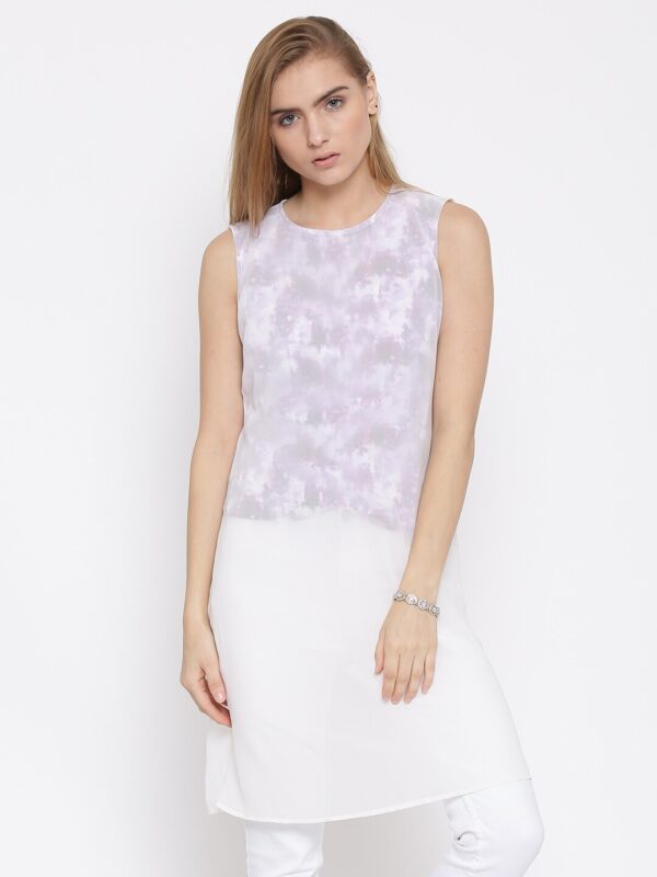 IZABEL LONDON By Pantaloons Off-White  Purple Layered Printed Tunic