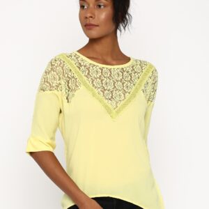 IZABEL LONDON by Pantaloons Women Yellow Solid Lace Top