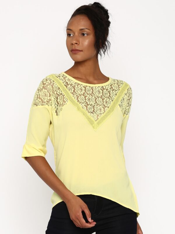 IZABEL LONDON by Pantaloons Women Yellow Solid Lace Top