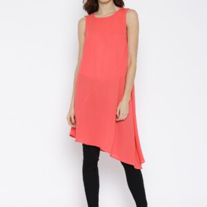 IZABEL LONDON by Pantaloons Women Coral Pink Solid Tunic